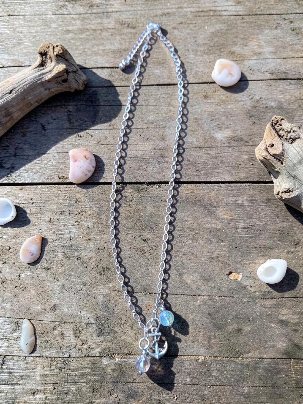 Styleandstone Silver Anchor & Crystal Charm Necklace